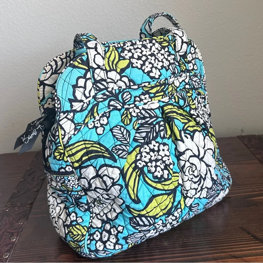 Vera Bradley Sweet Pleat Tote Island Blooms Aqua Quilted Floral Bag Retired